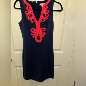 Lilly Pulitzer Embellished Blue and Pink V-Neck Sheath Mini